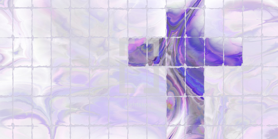 marbled cross mosaic purple white with grout