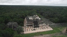 Aerial Flying Over Old Ruins Chichen Itza Drone Jungle Mexico