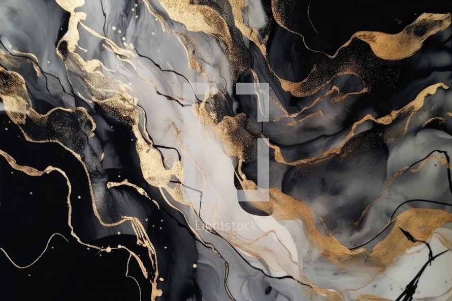 Black and Gold Waves Crack Texture Background