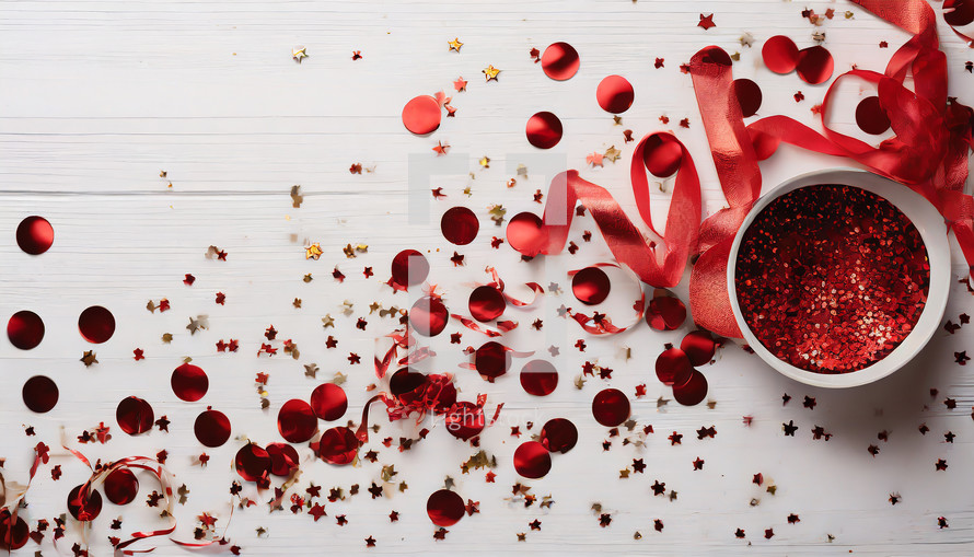 Red Confetti and glittter on White Background