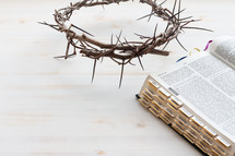 crown of thorns and open Bible 