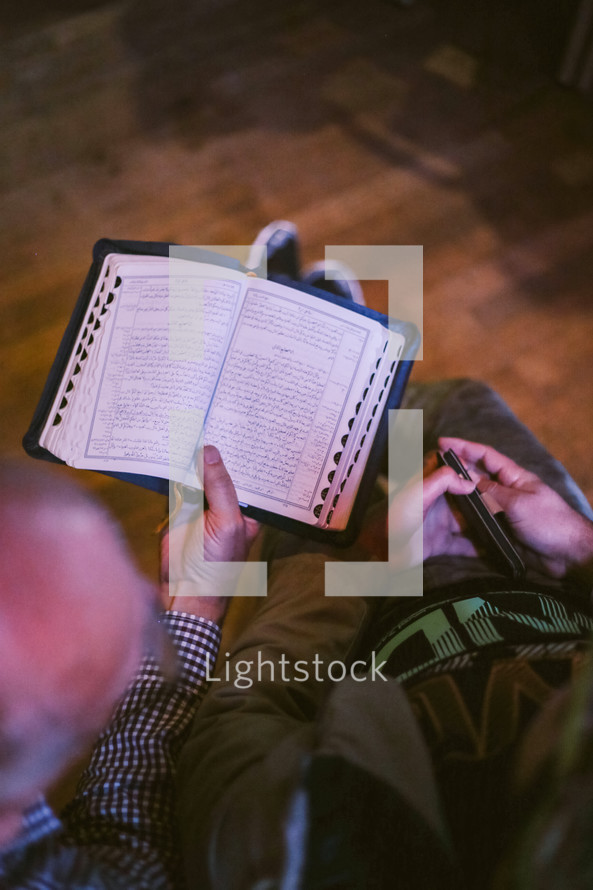 reading at a Bible study 
