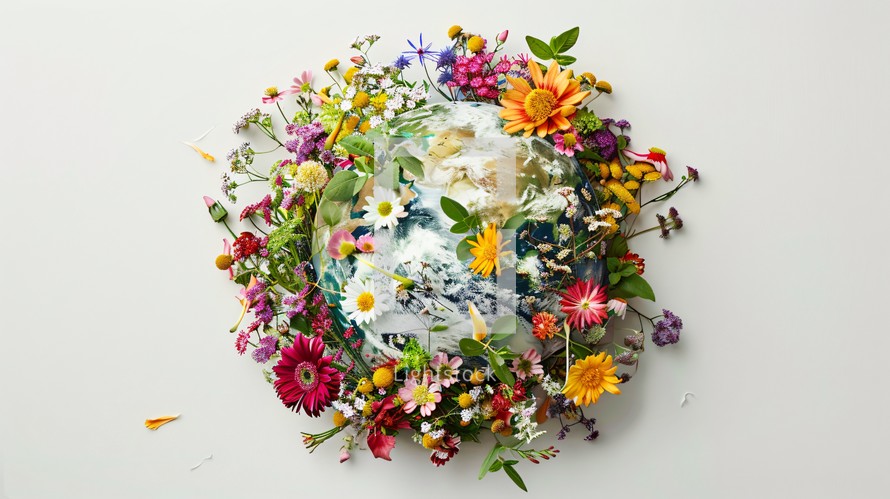Flowers Over The Earth Background 