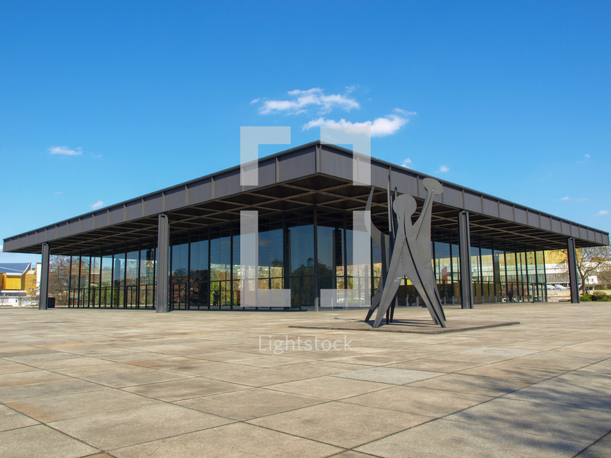 BERLIN, GERMANY - APRIL 23, 2010: The Neue Nationalgalerie art gallery is a masterpiece of modern architecture designed by Mies Van Der Rohe in 1968 as part of the Kulturforum