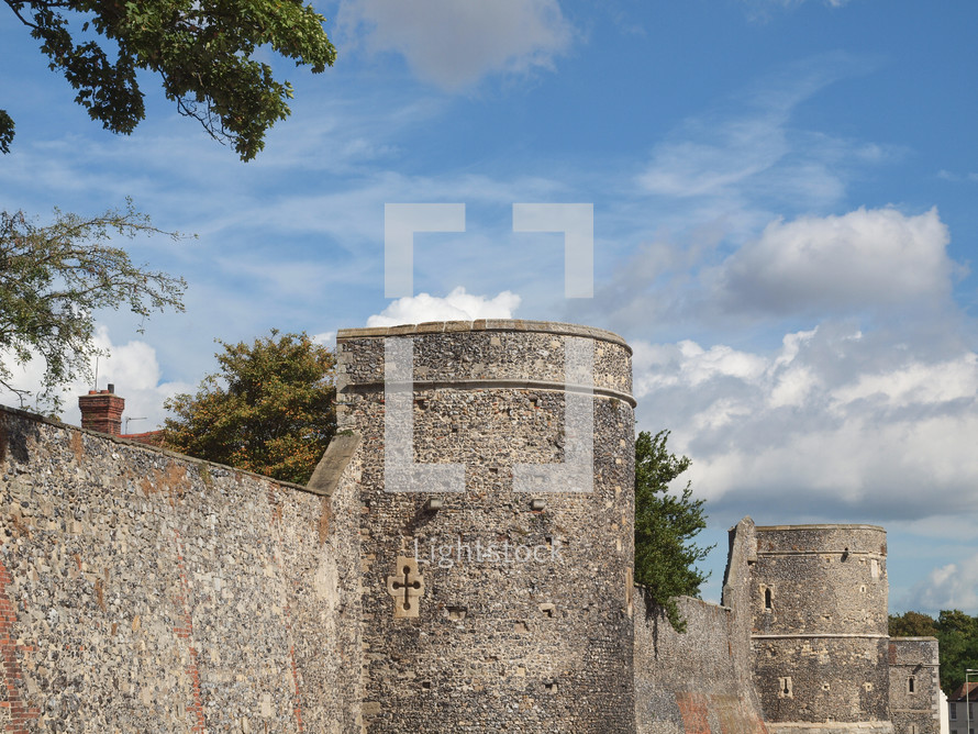 The walls of the City of Canterbury in Kent England UK