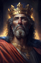 Painting of King Solomon the King of Israel with crown and robes.