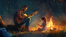 Father Playing Guitar For Her Daughter 