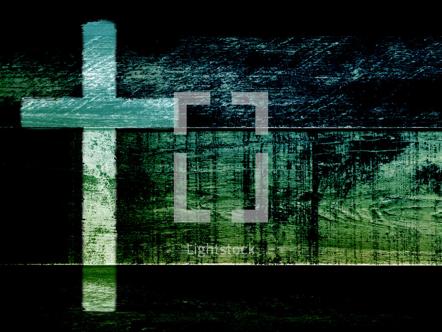 cross on dark background of boards in green and black
