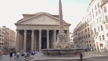  Beautiful front view of the Pantheon Church in Rome, Italy. Slow Motion.
