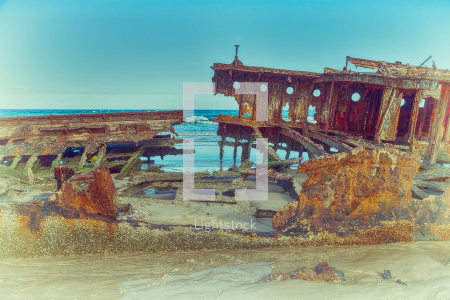 rusty ship wreckage 