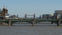 LONDON, UK - CIRCA SEPTEMBER 2019: Panoramic view of River Thames with Tower Bridge
