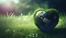 Heart shaped planet on green lawn for Earth Day