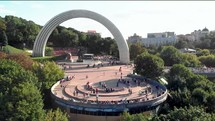 Aerial view of kyiv's friendship of nations arch 4K drone shot
