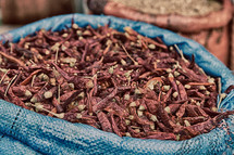 hot dried red peppers at a market 