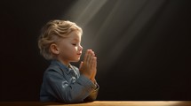 Child praying on black background