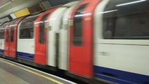 LONDON, UK: Train at a London tube station platform