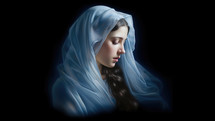 Portrait of a beautiful girl in a blue veil. Dark background.