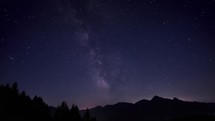 Night starry sky, the Milky Way moving over the mountain landscape