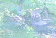 abstract waterfall in light, bright, green, blue and purple