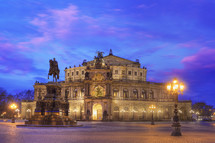Semper opera house at dusk. Dresden, Germany.
