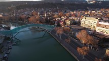 Glass bridge and churches in the morning Tbilisi