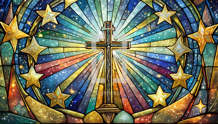 Stained Glass Window with a Cross