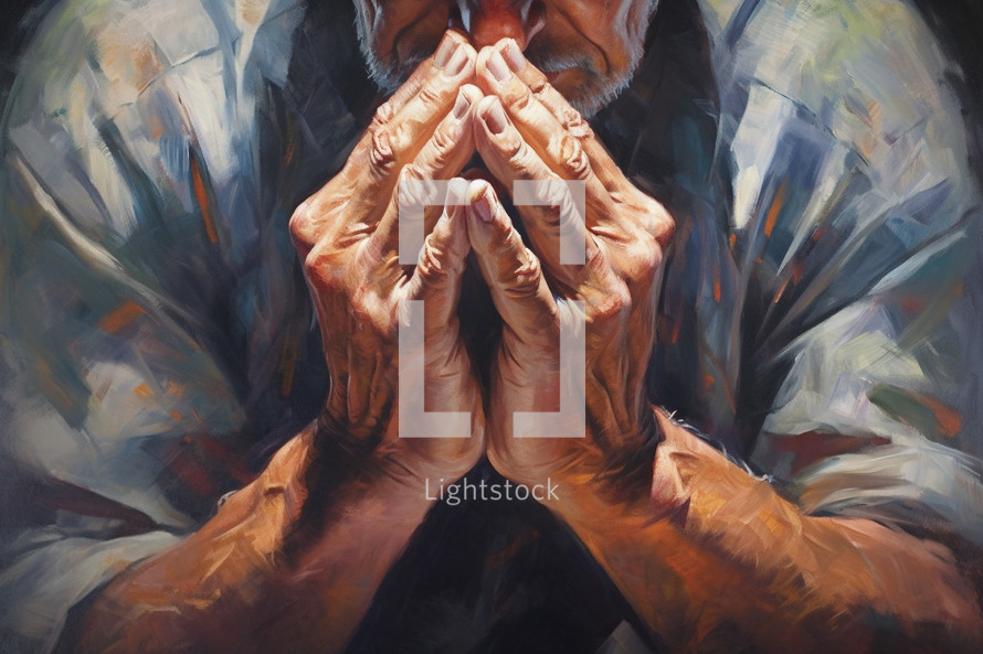 Painting of the hands of a man praying