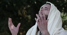 Jesus praying in a garden setting