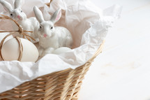 basket full of fresh eggs and bunnies 
