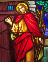 Jesus at the door stained glass window