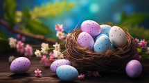 Colorful Easter Eggs and a Nest
