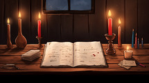 Candles and book on a table