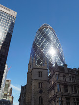 LONDON, UK - CIRCA SEPTEMBER 2019: 30 St Mary Axe skyscraper designed by Lord Norman Foster