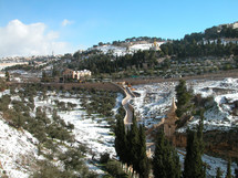 Mount of Olives covered with snow.