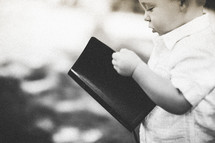 toddler holding a Bible