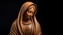 Statue of the Mother Mary isolated on a black background with copy space