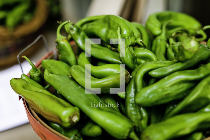 Green peppers in a basket