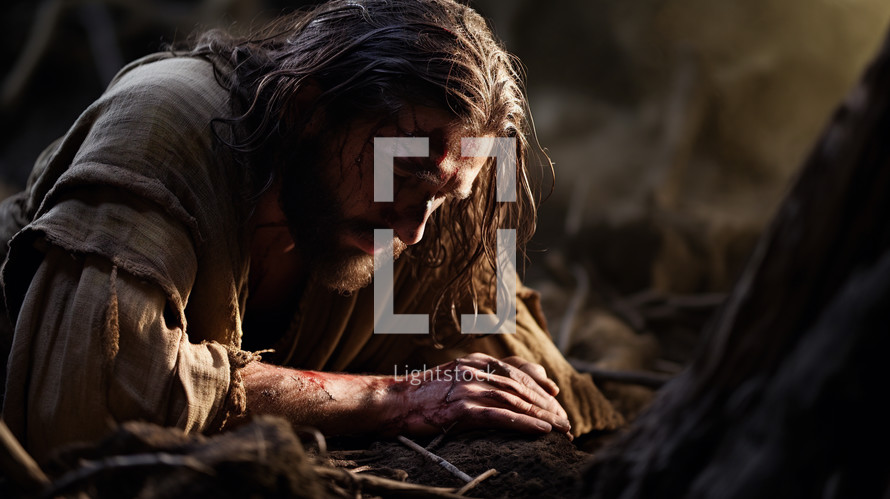 Jesus praying in The Garden of Gethsemane