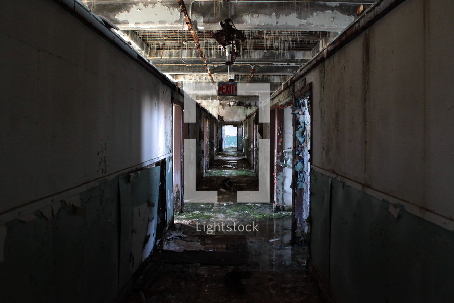 Hallway of a old, dirty, run down building