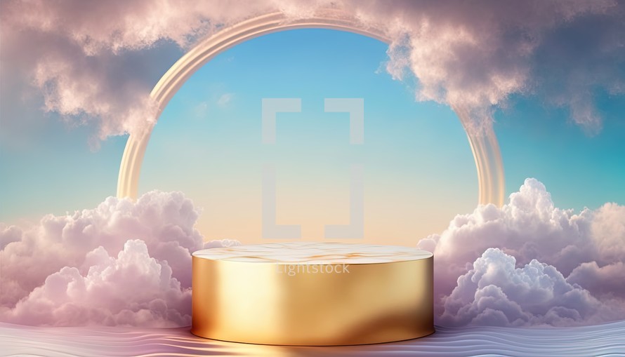 Golden podium surrounded by clouds