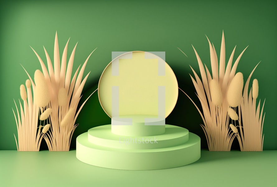 3d illustration of a product scene on a green grass podium