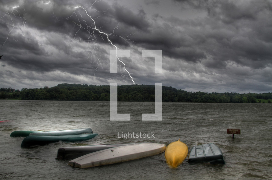 lightning over a lake 