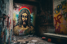 A graffiti wall depicting Jesus