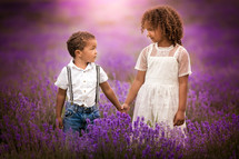 portrait of a brother and sister in a lavender field 