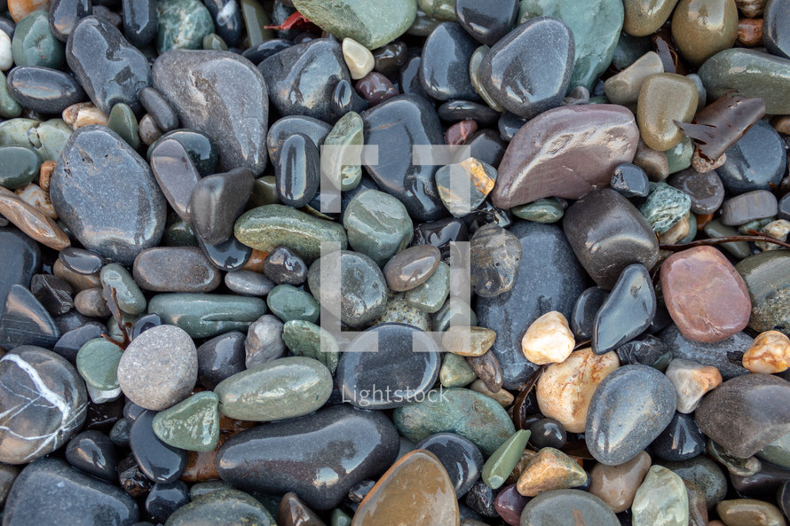 Shiny Wet Stone Pattern at the Beach
