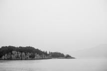 black and white landscape of islands off the coast of South Korea