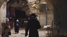Religious Jewish Man Leaves Synagogue, Walks Through Old City Jerusalem