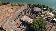 Capernaum Ancient Ruins Near Kinneret, Israel, 4K Aerial Drone