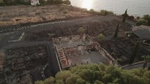 Aerial camera footage of the ancient ruins of Caperneum in Israel