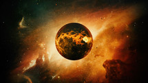 Red planet with explosions and constellation
